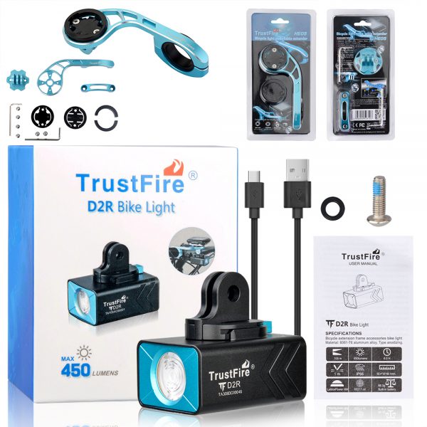 Pyöränvalo / Led-pyöränvalo Trustfire D2R, 450lm ladattava pakkaus sisältö