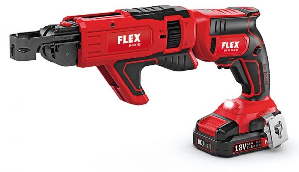 Akkukipsilevyruuvinväännin Flex DW 45 18.0-EC ruuvien syöttölaitteella